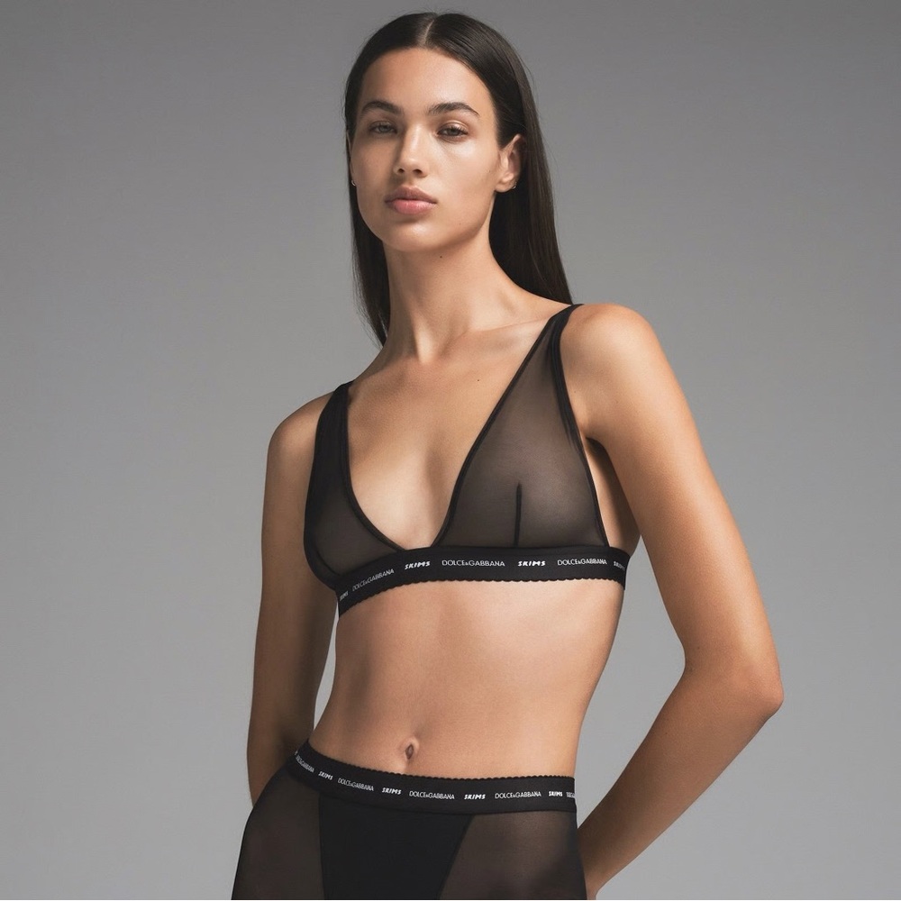 DOLCE&GABBANA X SKIMS ULTRA FINE MESH PLUNGE BRALETTE LIMITED EDITION: ONYX XS